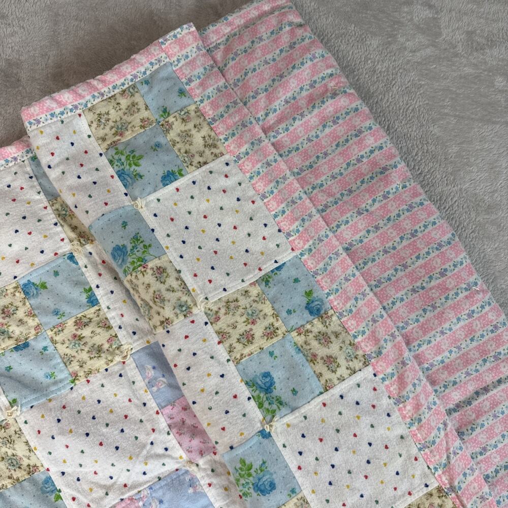 Vintage Baby Patchwork Quilt Cottagecore Farmhouse Decor Shabby Chic 48x36